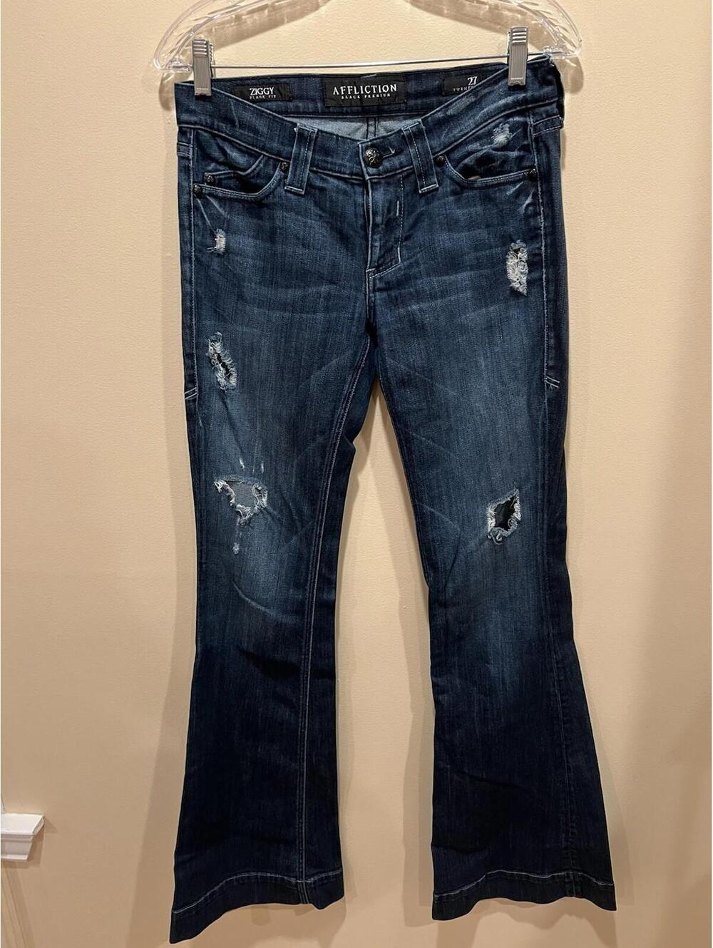 Affliction Ziggy Flare Jeans Women 27 Distressed Black Jeans